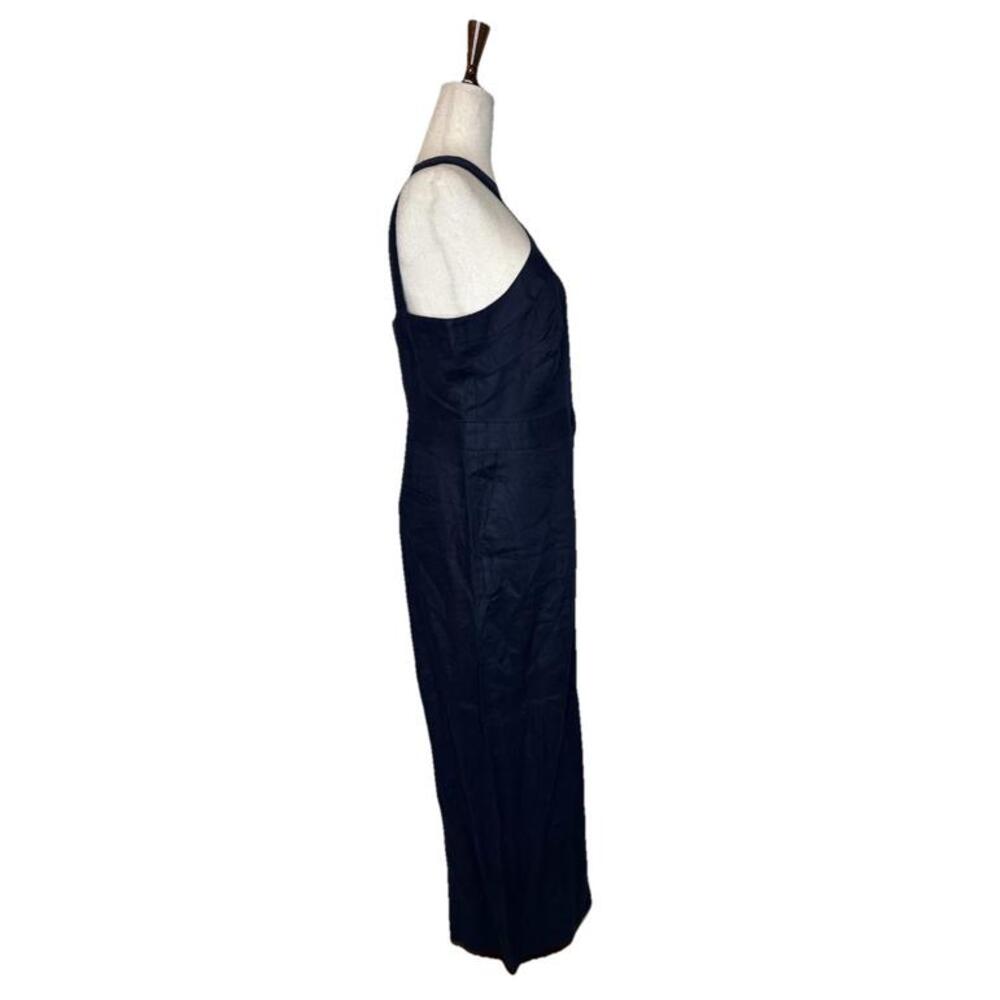 Linen Cross Over Jumpsuit 10 Petite Navy Blue Wide Leg - Picture 5 of 8